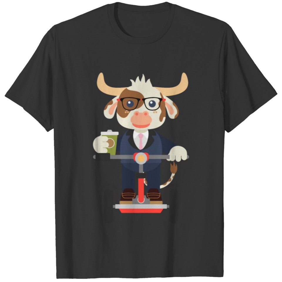 Cool bull trader riding on segway drinking coffee. T-shirt