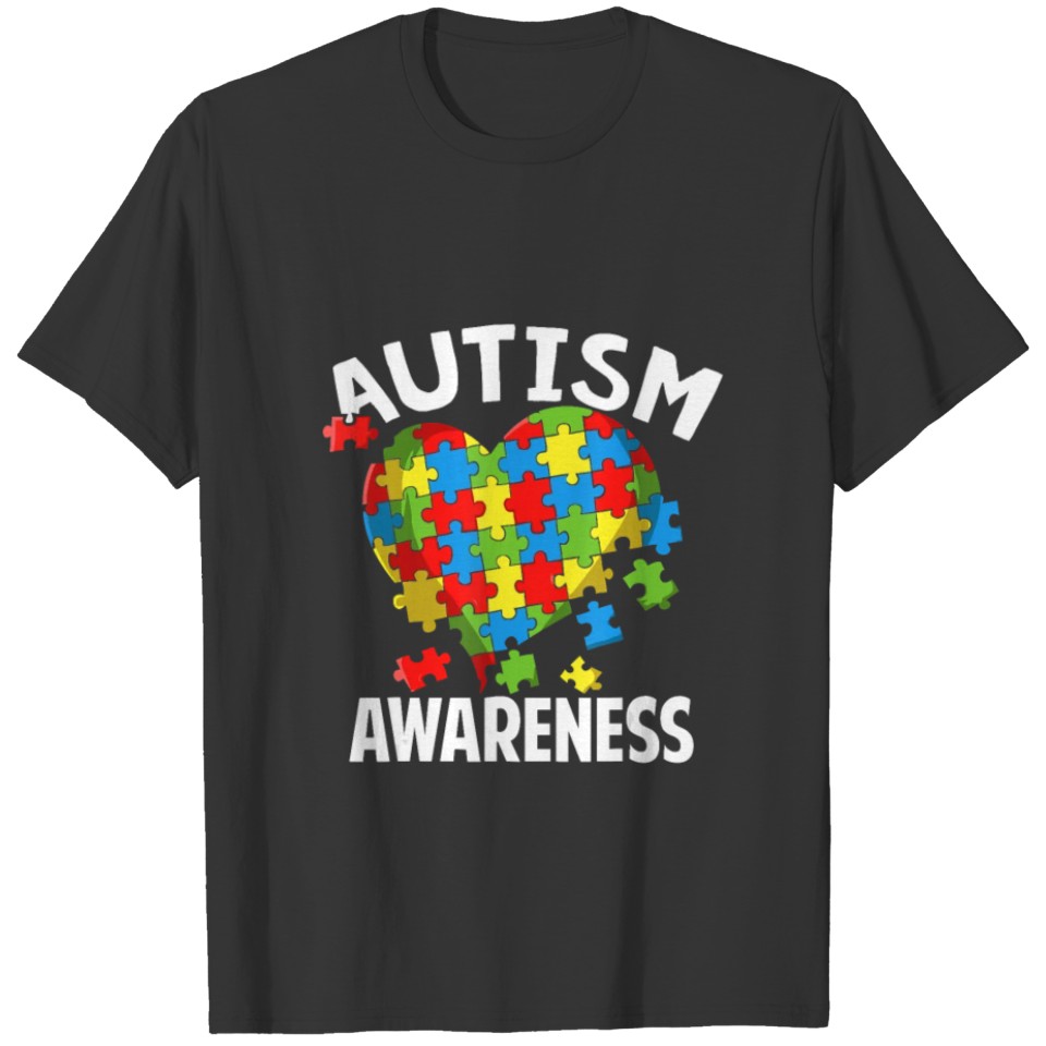 Cute Autism Awareness Puzzle Pieces Heart Support T-shirt