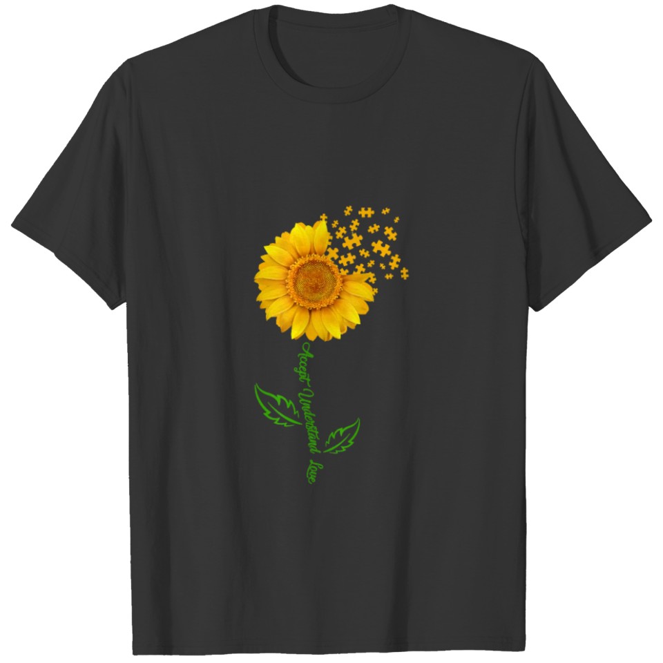 Cute Sunflower Puzzle Piece Pride Autism Awareness T-shirt