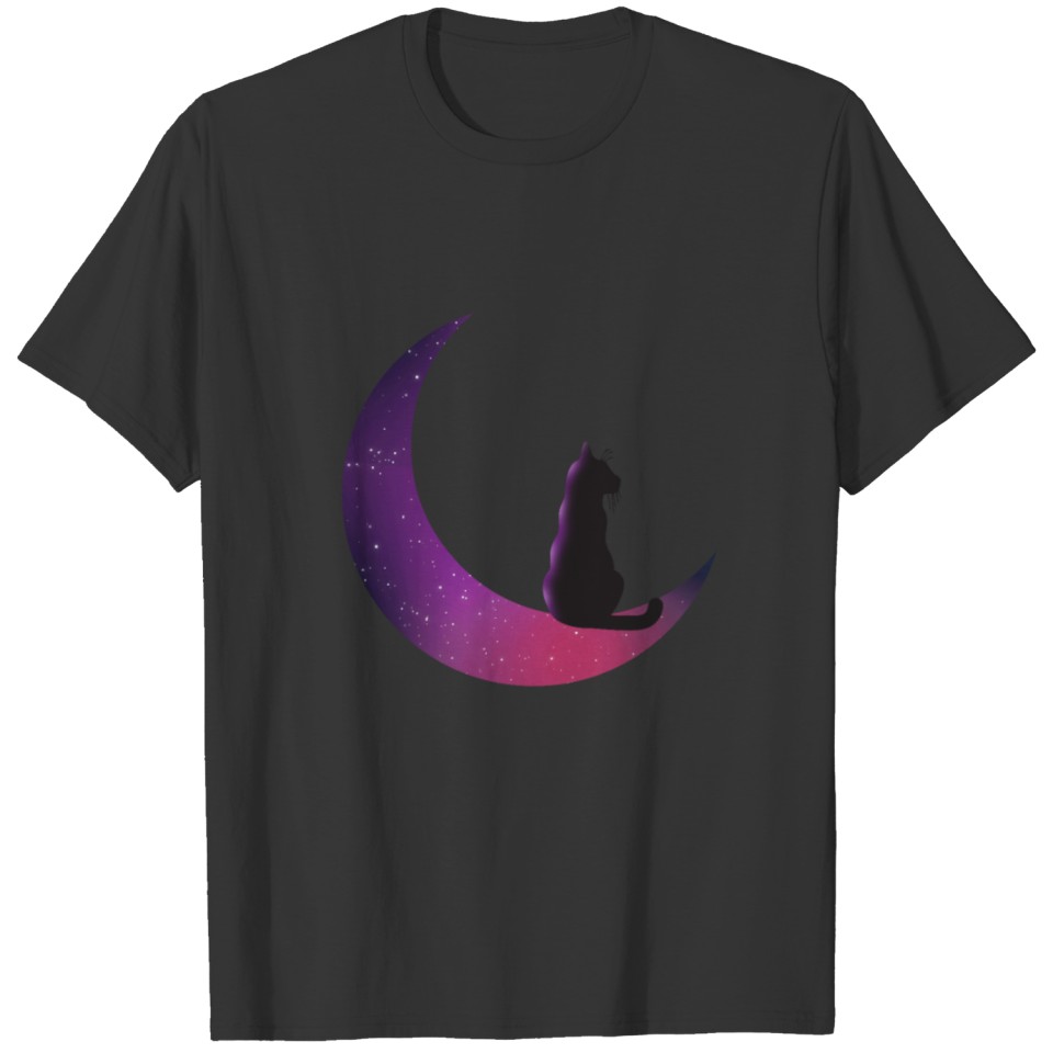 Black Cat Lovers Luna Crescent Moon Cute Cool Gift T Shirts