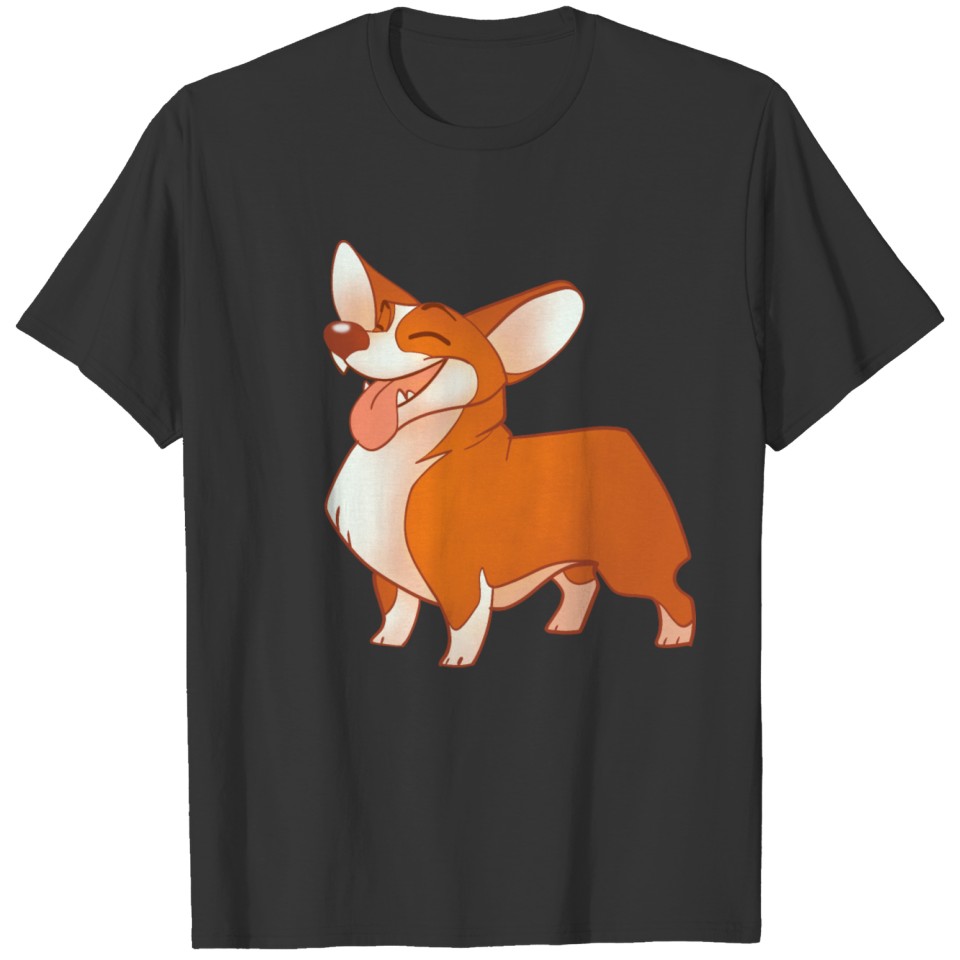 Happy cute funny cheerful little corgi dog cartoon T-shirt