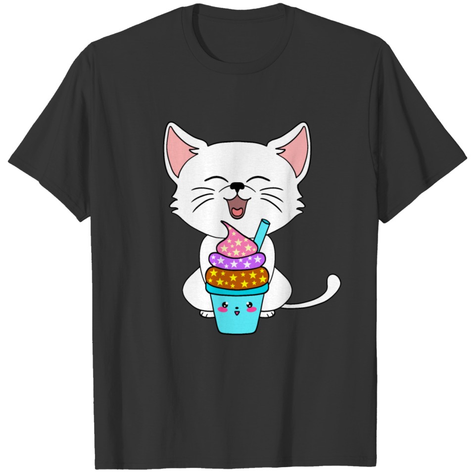 Cute sweet white kitten, yummy ice cream dessert T-shirt