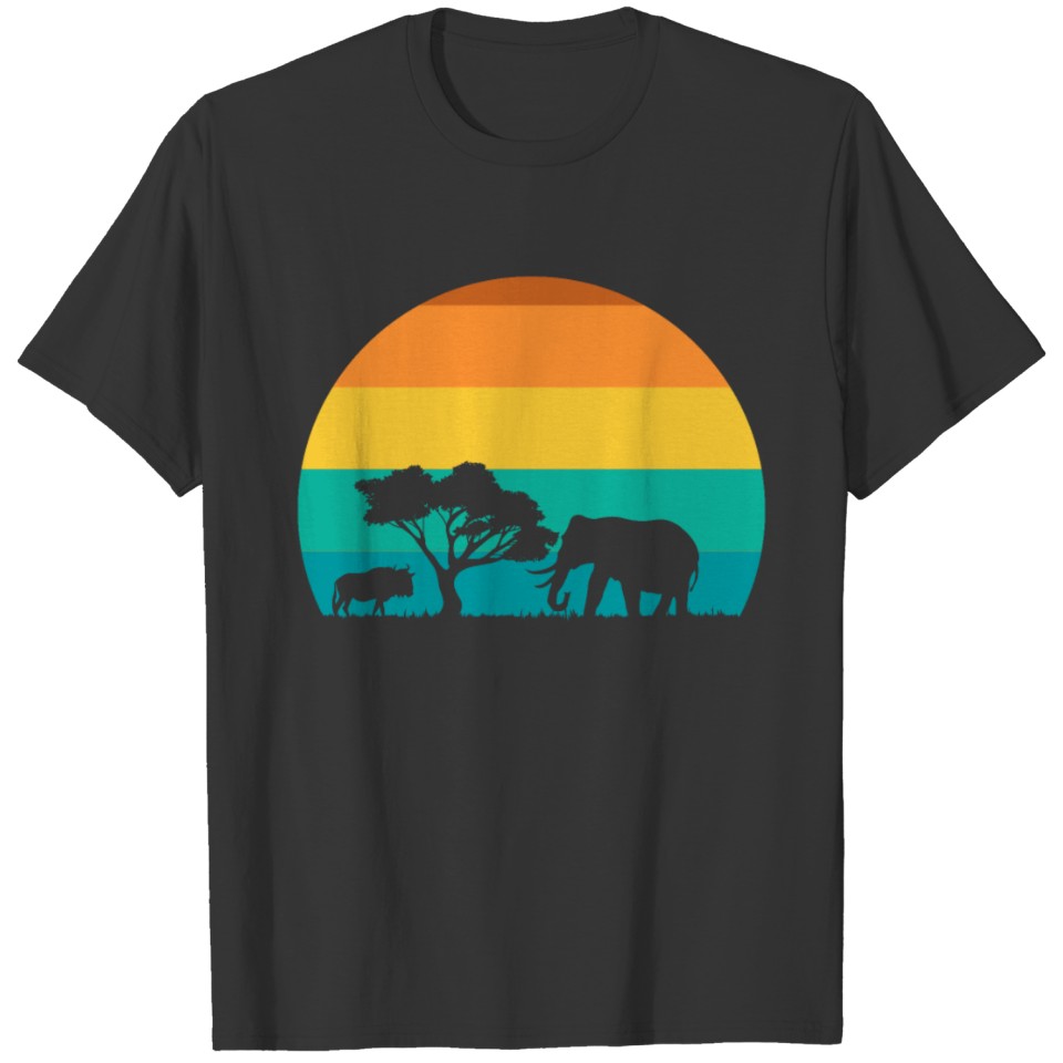 Vintage Sunrise Retro Sunset Elephants African T-shirt