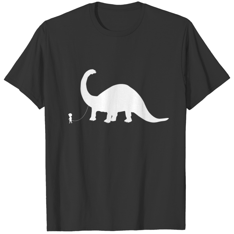 Boy Walking A Pet Longneck Dinosaur Lover Pet T Shirts
