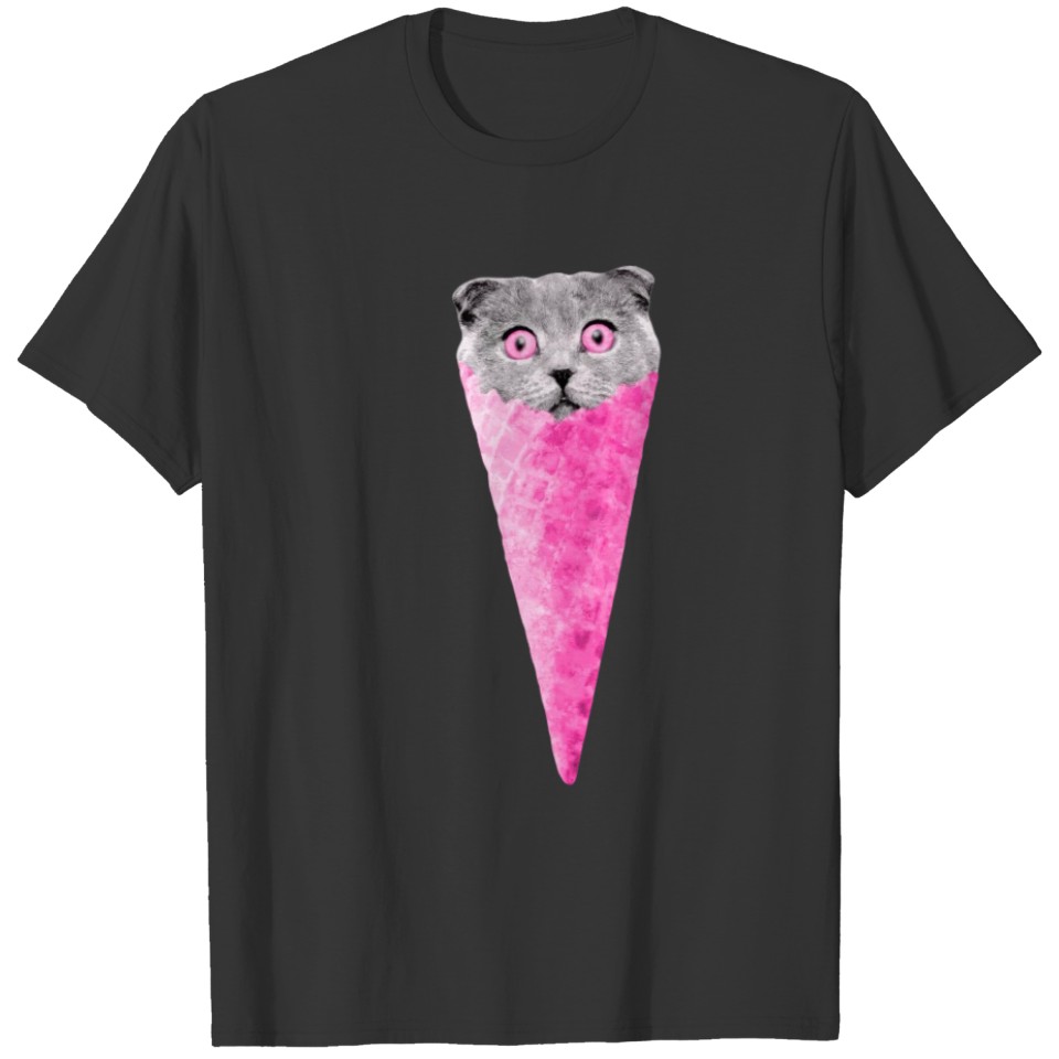 Cat Graphic Pink Cat Ice Cream Cone Cat Clipart T-shirt