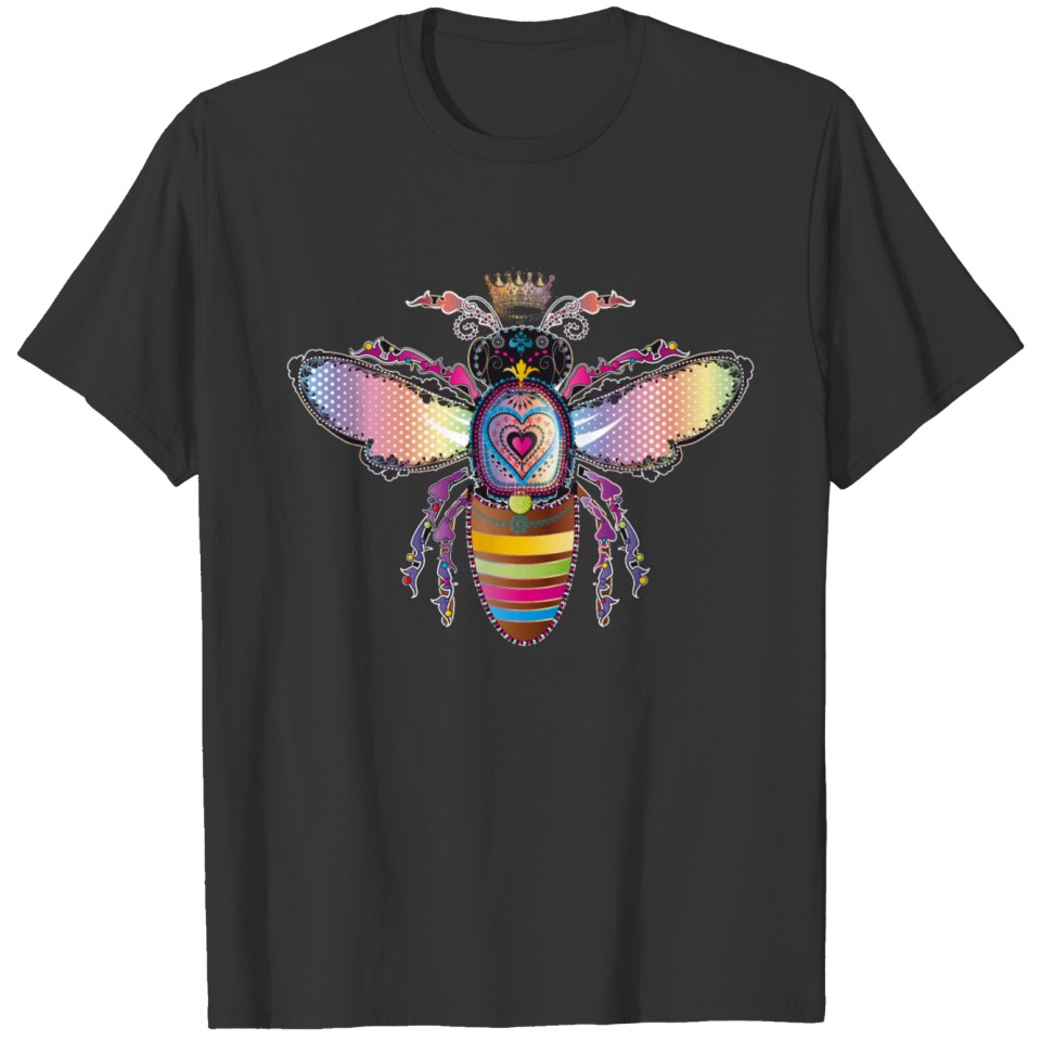 colorful iridescent Queen Bee with crown T Shirts