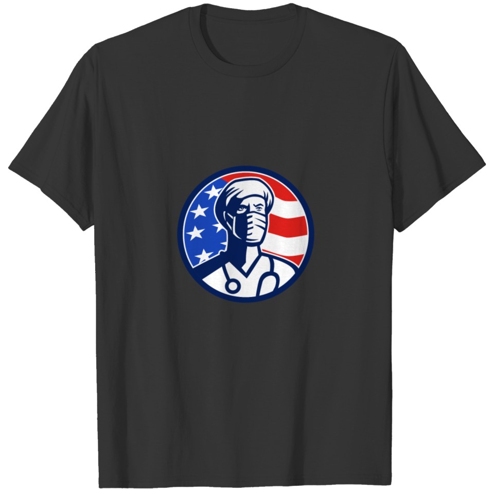 American Doctor Surgical Mask USA Flag Circle Icon T Shirts