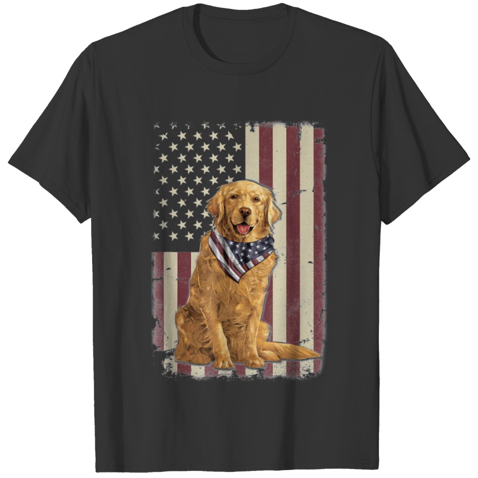 Golden Retriever American Flag T-Shirt T-shirt
