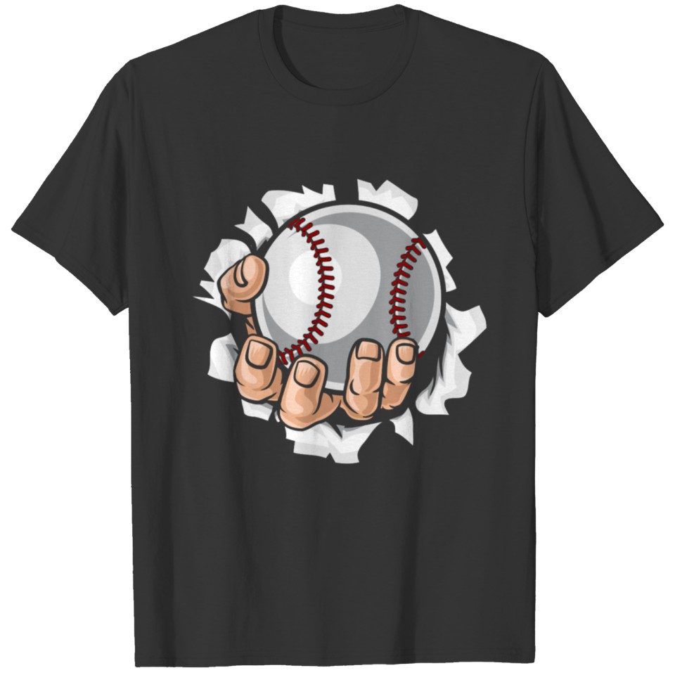 Baseball ball tearing through T-shirt