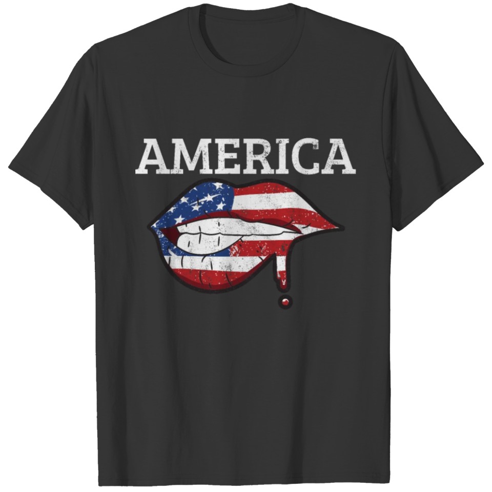 America USA Flag Lip 4th of July T-shirt