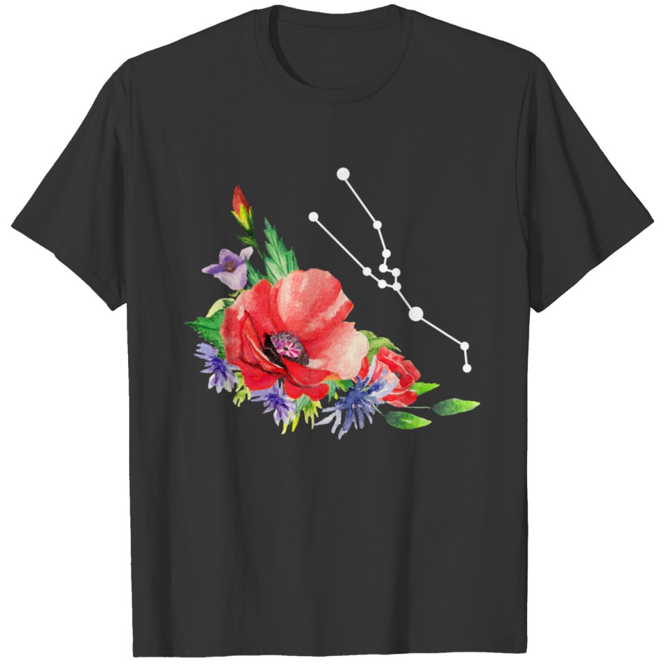 Taurus Constellation with Watercolor Poppy T Shirts