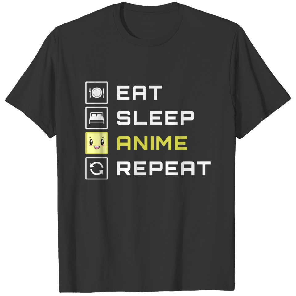 Eat Sleep Anime Repeat Yellow T-shirt