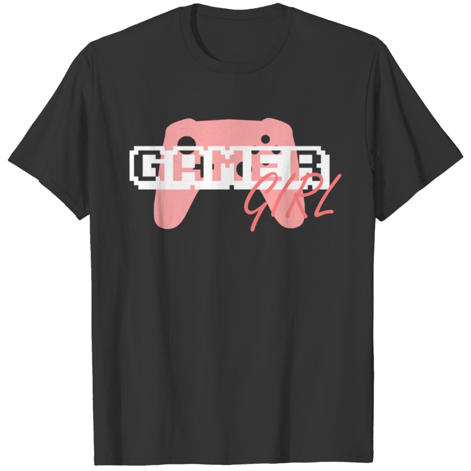 Pink and White Computer Video Gamer Girl T-shirt