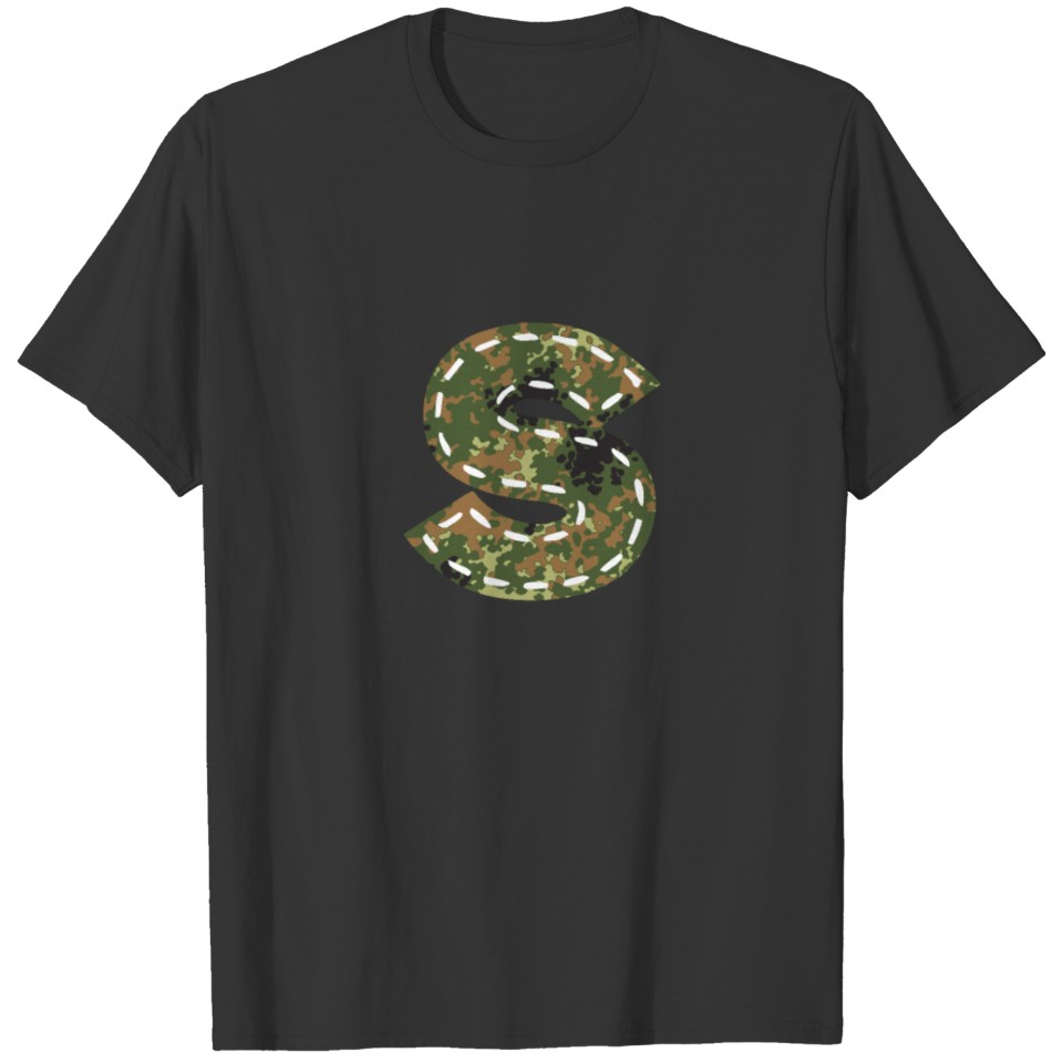 S letter camouflage patch sewn army T-shirt