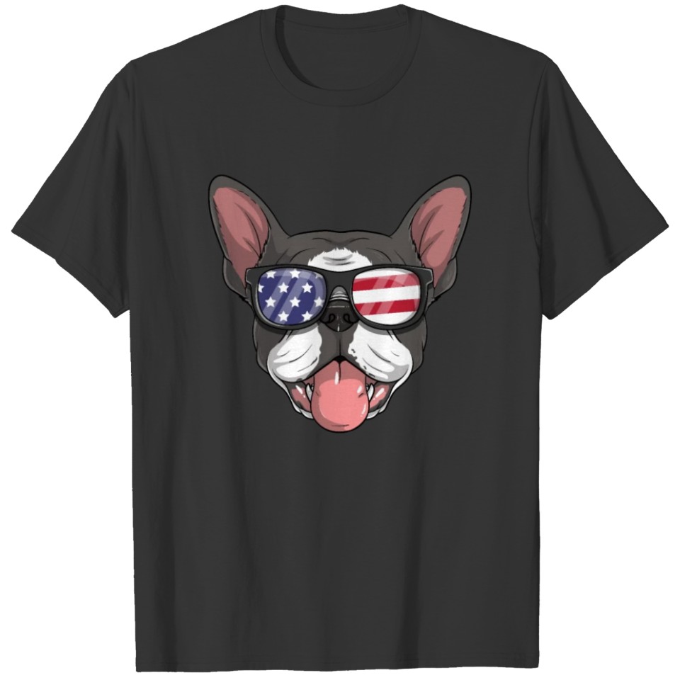 Patriotic Boston Terrier Dog Merica American Flag T-shirt