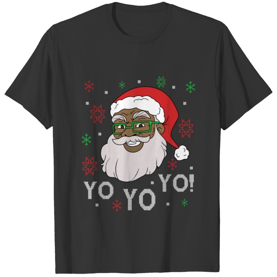 Black Funny Santa Claus Christmas Yo Yo Yo Xmas Co T-shirt