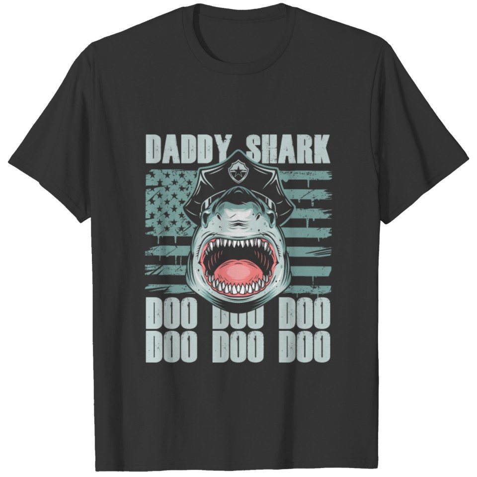 Daddy Shark Papa Father Dad Policeman Police T Shirts