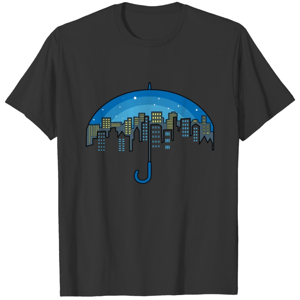 city night lights umbrella skyscrapers T-shirt