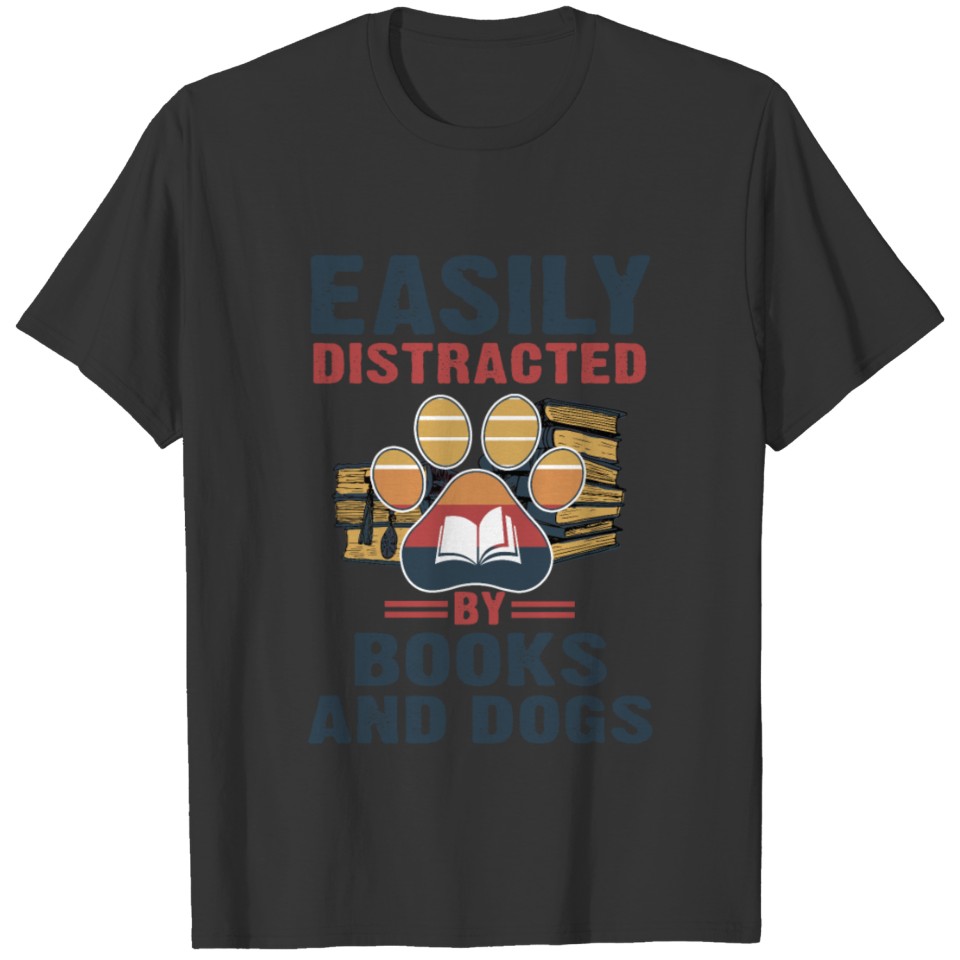Vintage Easily Distracted By Books And Dogs T-shirt