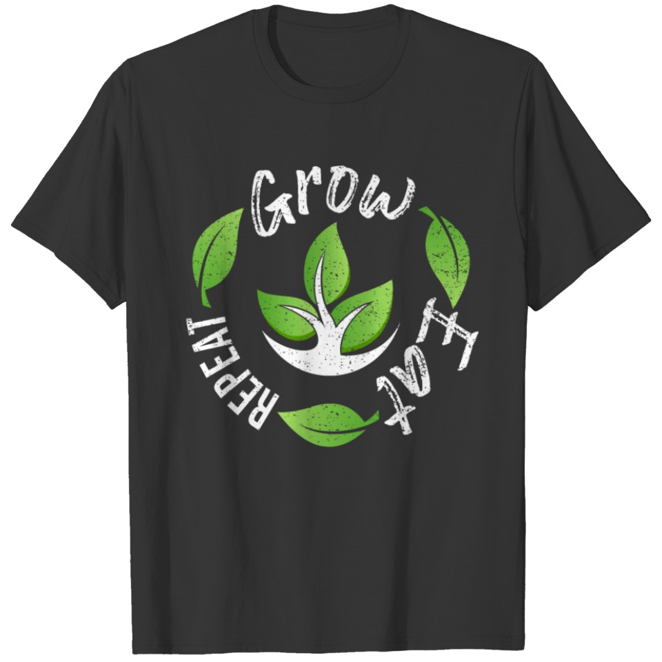 Organic Gardening Grow Eat Repeat Green Leaves Rec T-shirt