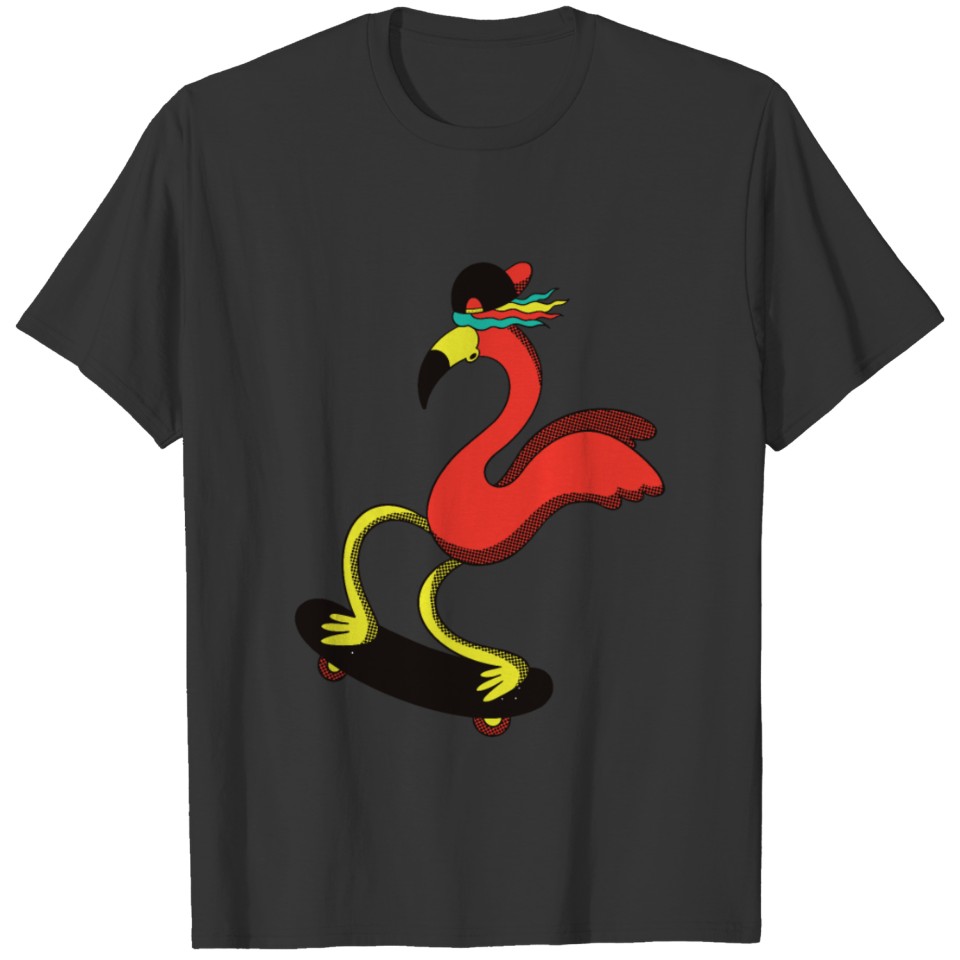 Funny Skater Flamingo with colorful hair flamingo T-shirt
