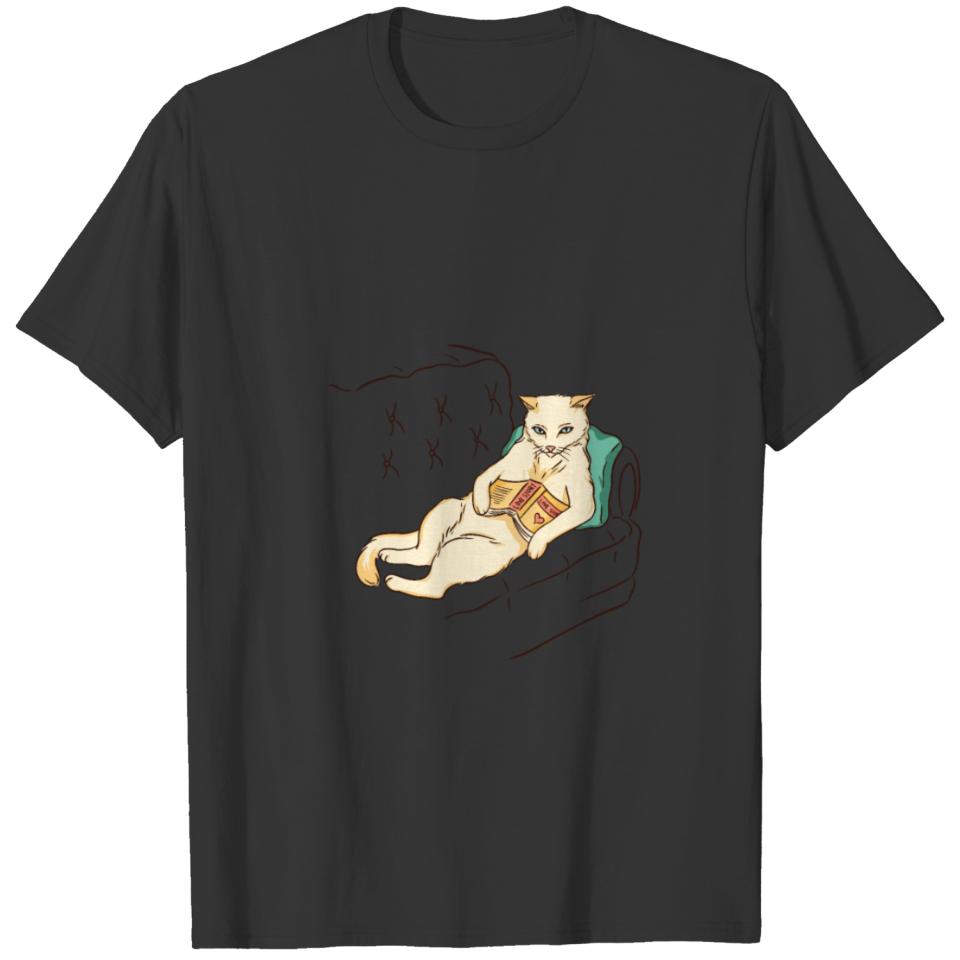 Chill cat sketch funny cat relaxing on sofa T-shirt