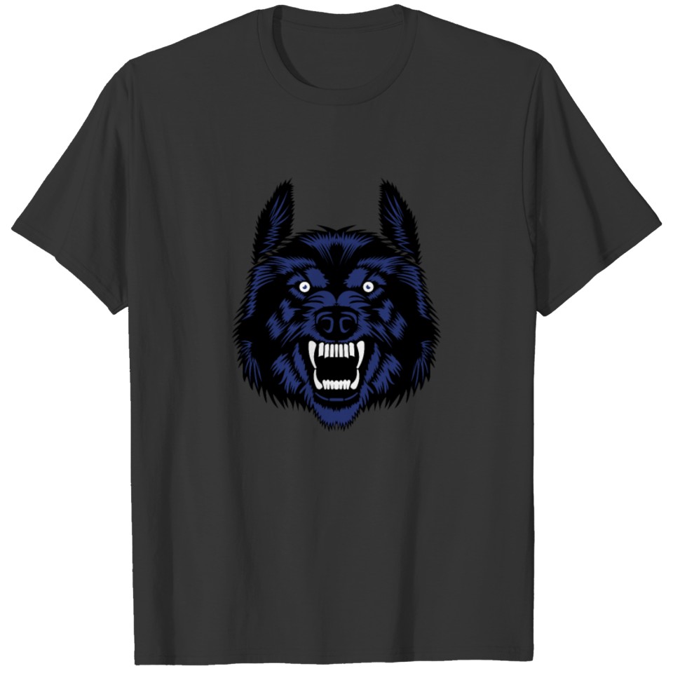 Wolf Face In Blue & Black Color - Fluffy Hairs T Shirts
