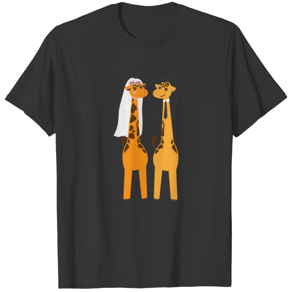Giraffe Wedding Couple Just Married Romantic Gift T Shirts