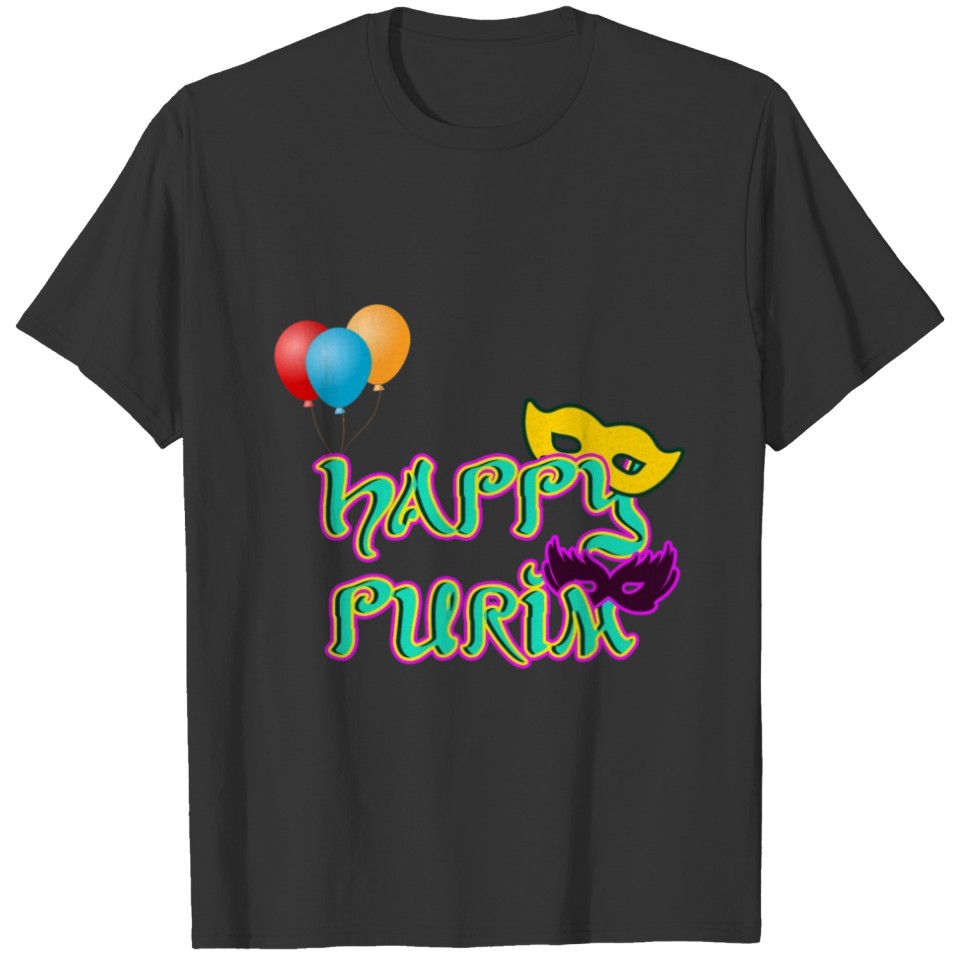 Happy Purim Balloons Mask For Celebration Tee T sh T-shirt