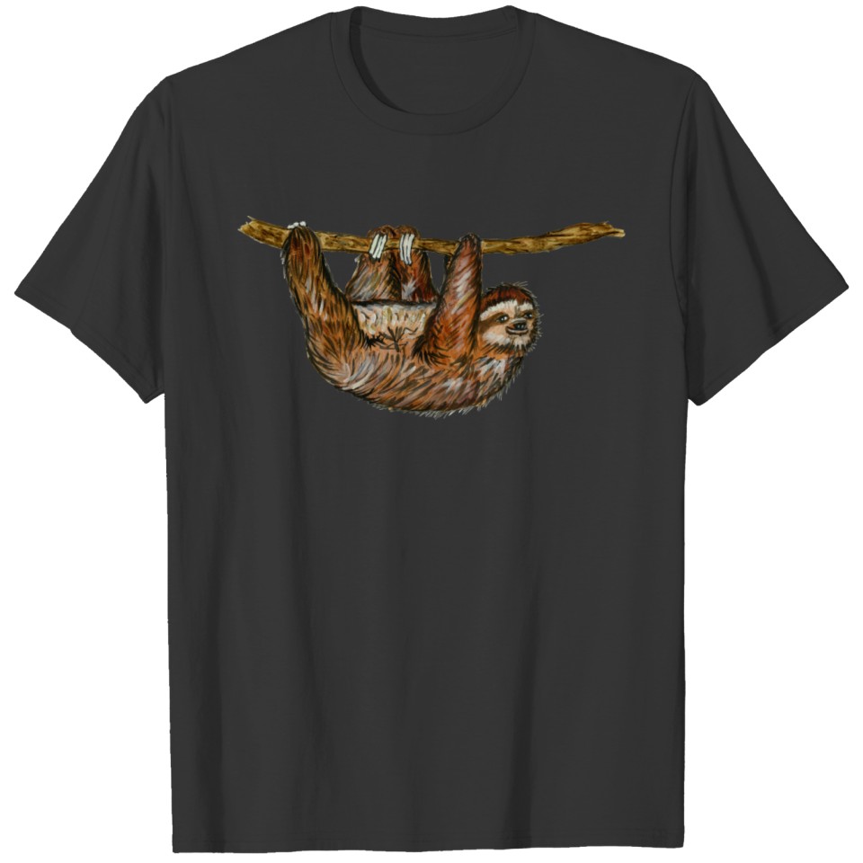 sloth lazy animal suspended on a branch hang hung T-shirt