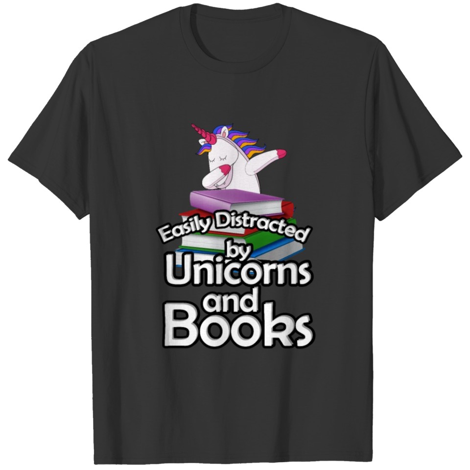 Easily Distracted By Unicorn And Books - Funny Boo T-shirt
