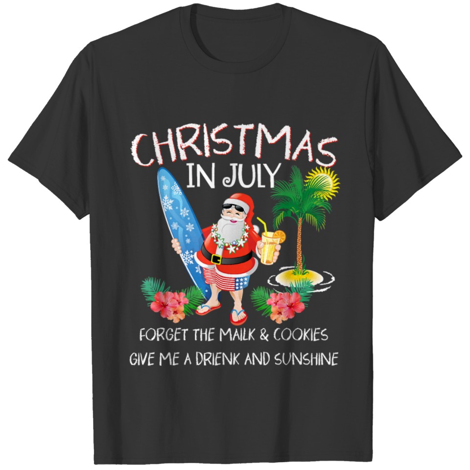 christmas in july pool party santa T-shirt