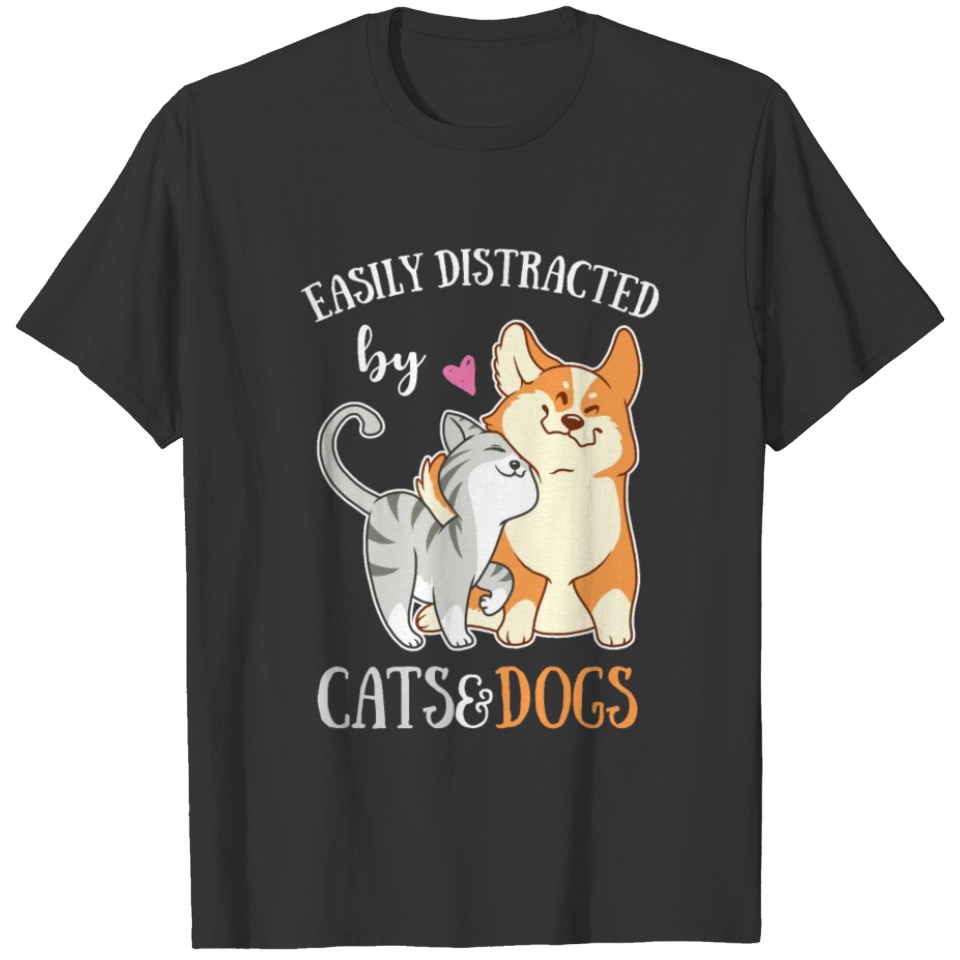 Easily Distracted By Cats Dogs Corgi Kitten Kids T-shirt