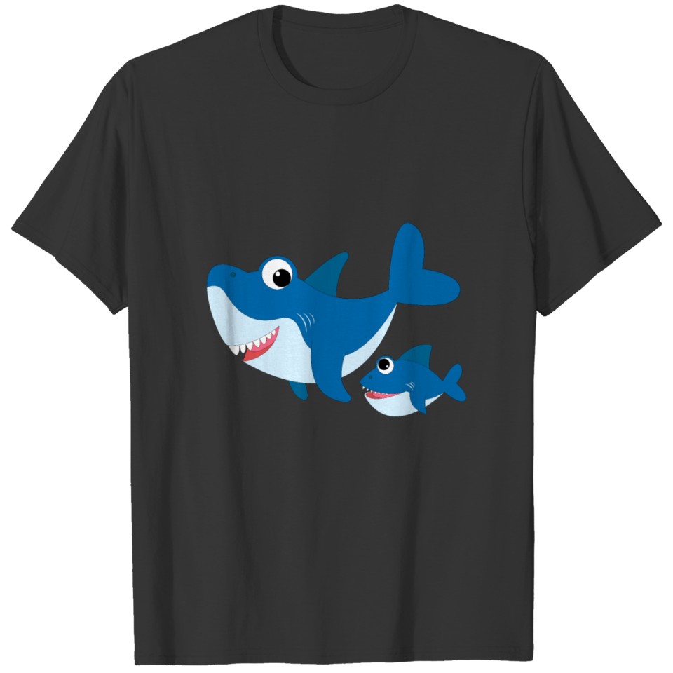 Blue Shark with Baby Sharks Cute Sweet for Kids T Shirts