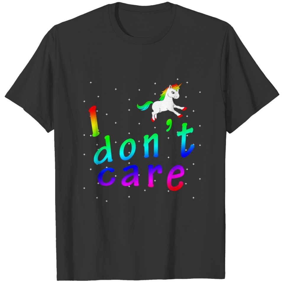Flying Unicorn Stars Rainbow Letter I don't care T-shirt