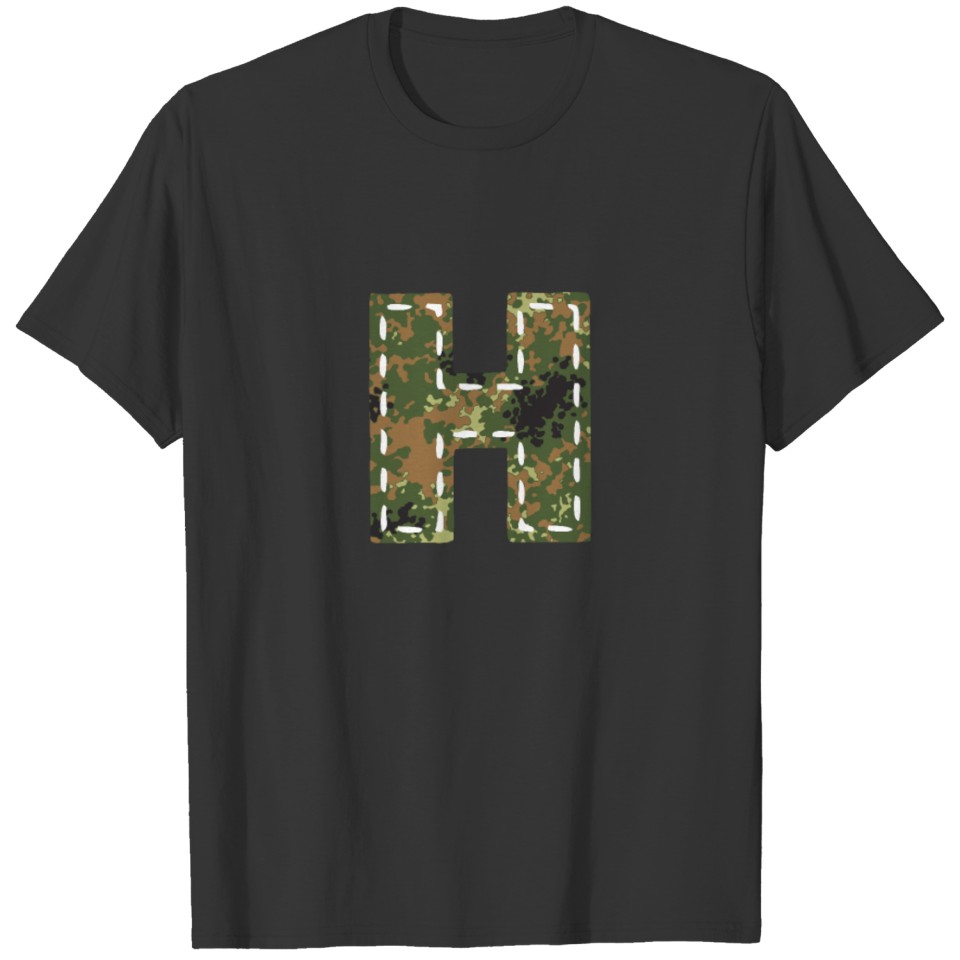 H letter camouflage patch sewn on camouflage army T-shirt