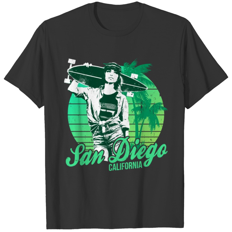 San Diego Green Skater Girl Vintage T-shirt
