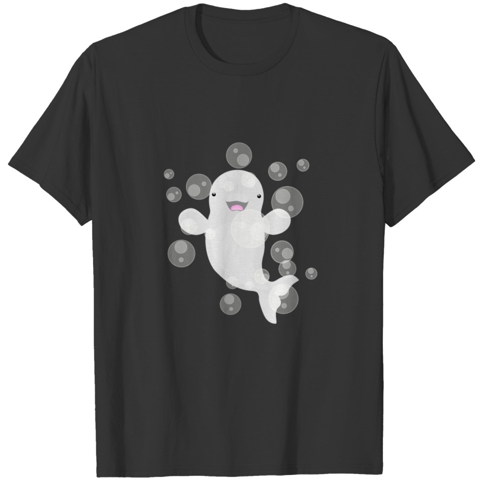 Cute beluga whale bubbles cartoon illustration T-shirt