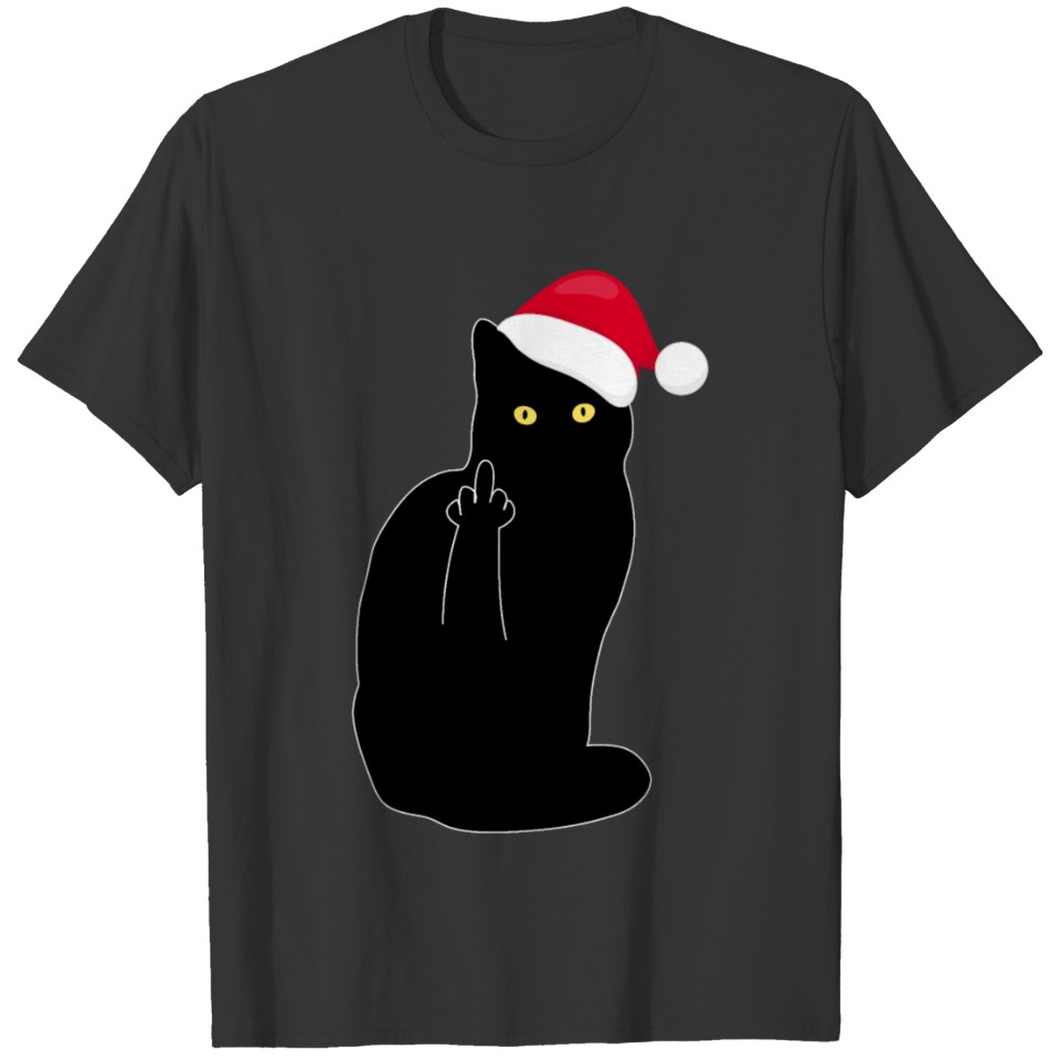 Funny Cat Shows Finger Christmas Gift T-shirt