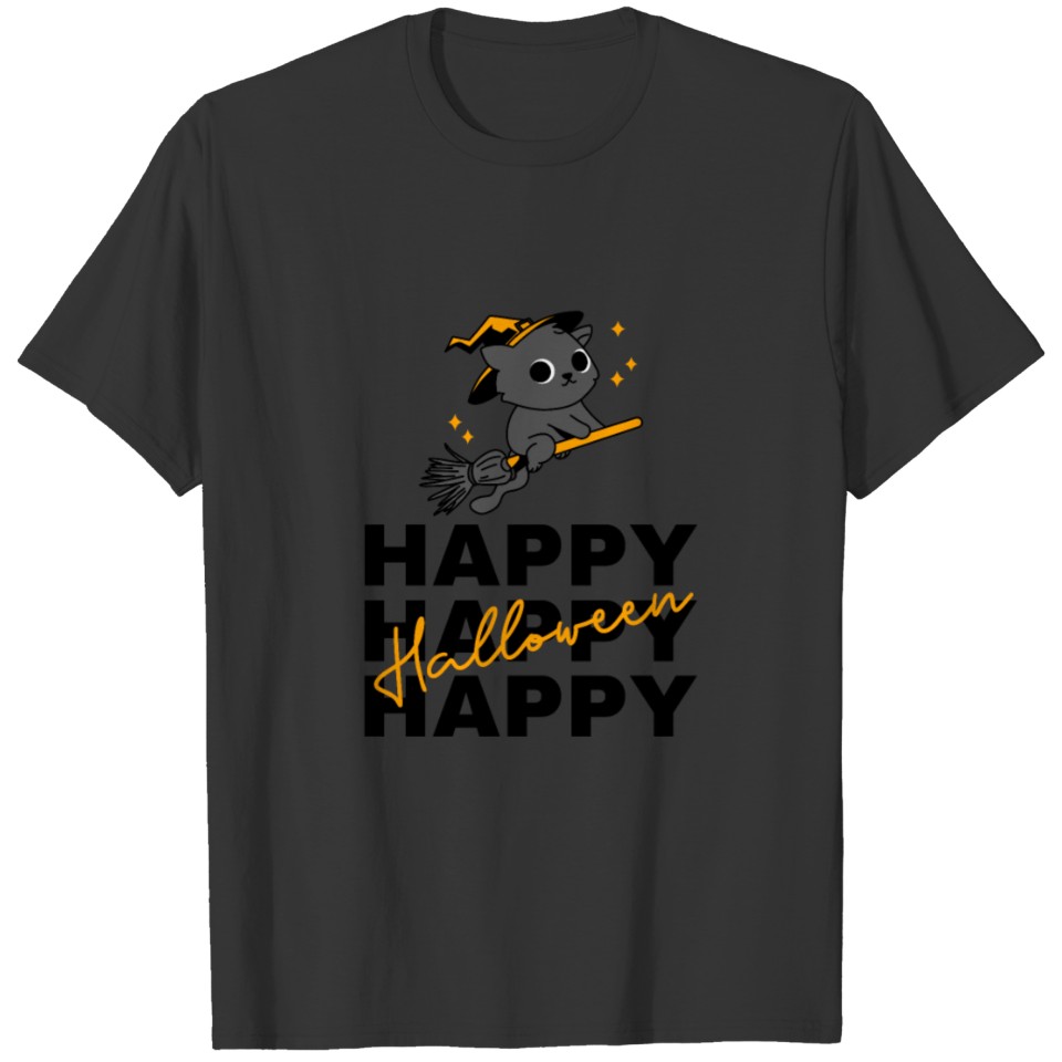 Kawaii Cute Black Cat Witch Halloween T-shirt