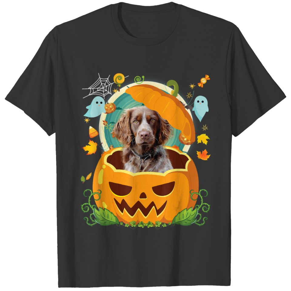 Happy halloween pumpkin brittany spaniel dog T Shirts