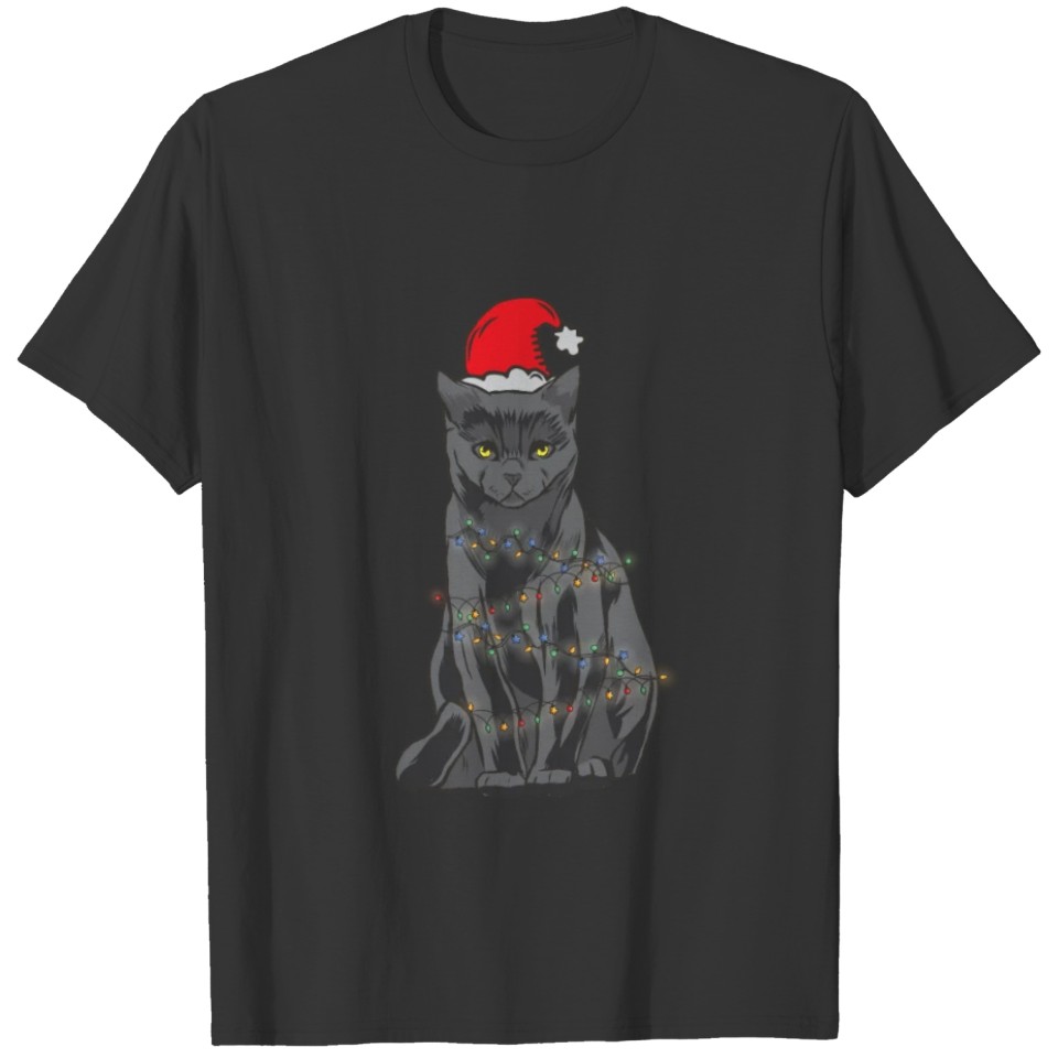 Black Cat Christmas Light Funny Cat Gift Christmas T-shirt