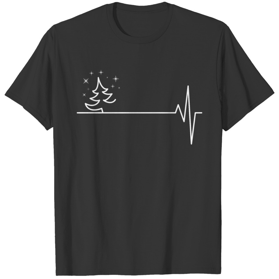 Christmas Tree Heartbeat Pulse Motif T-shirt