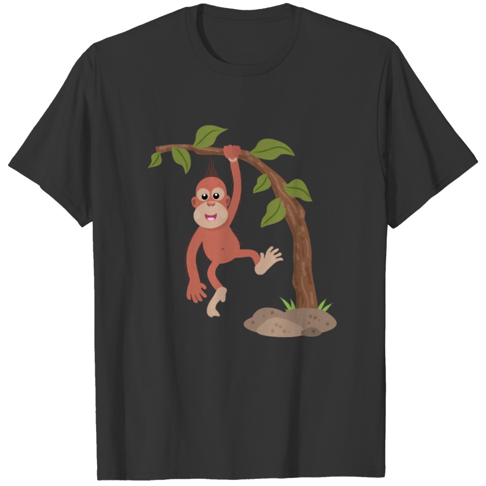 Cute happy baby orangutan cartoon illustration T-shirt