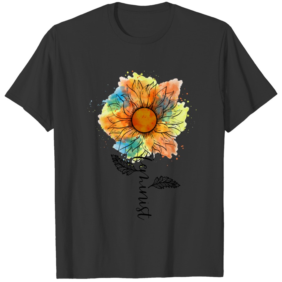 Feminist with Tie Dye Sunflower, Feminist Tie dye T Shirts
