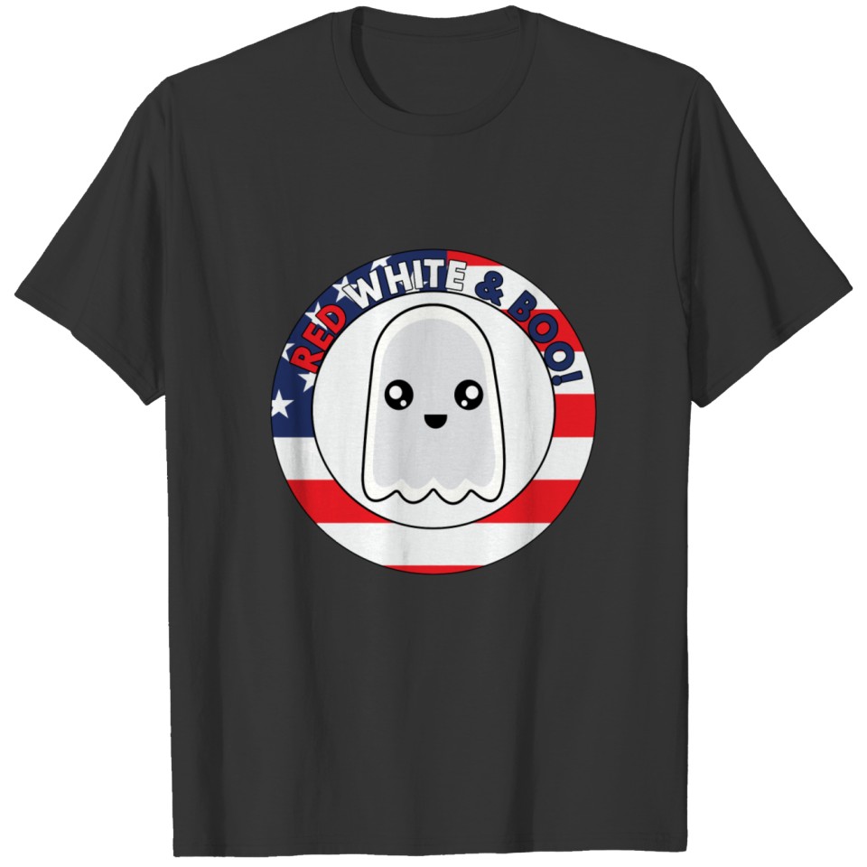 Red White and Boo Kawaii Halloween Patriotic Ghost T-shirt
