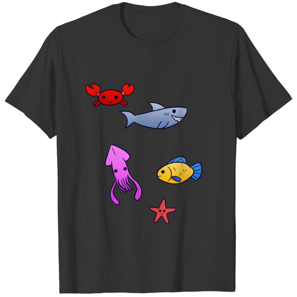 Sea animals ocean crab whale manta starfish T-shirt