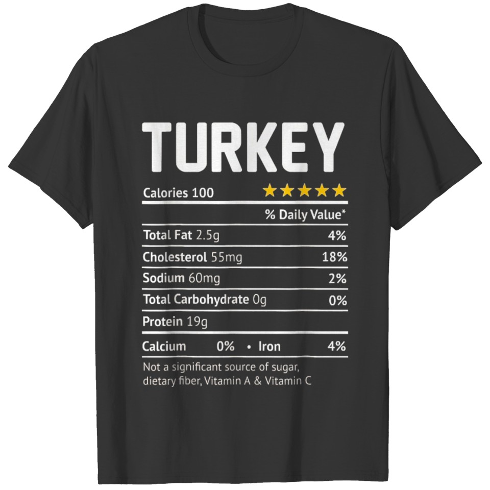 Turkey Nutrition Facts Funny Thanksgiving T Shirts