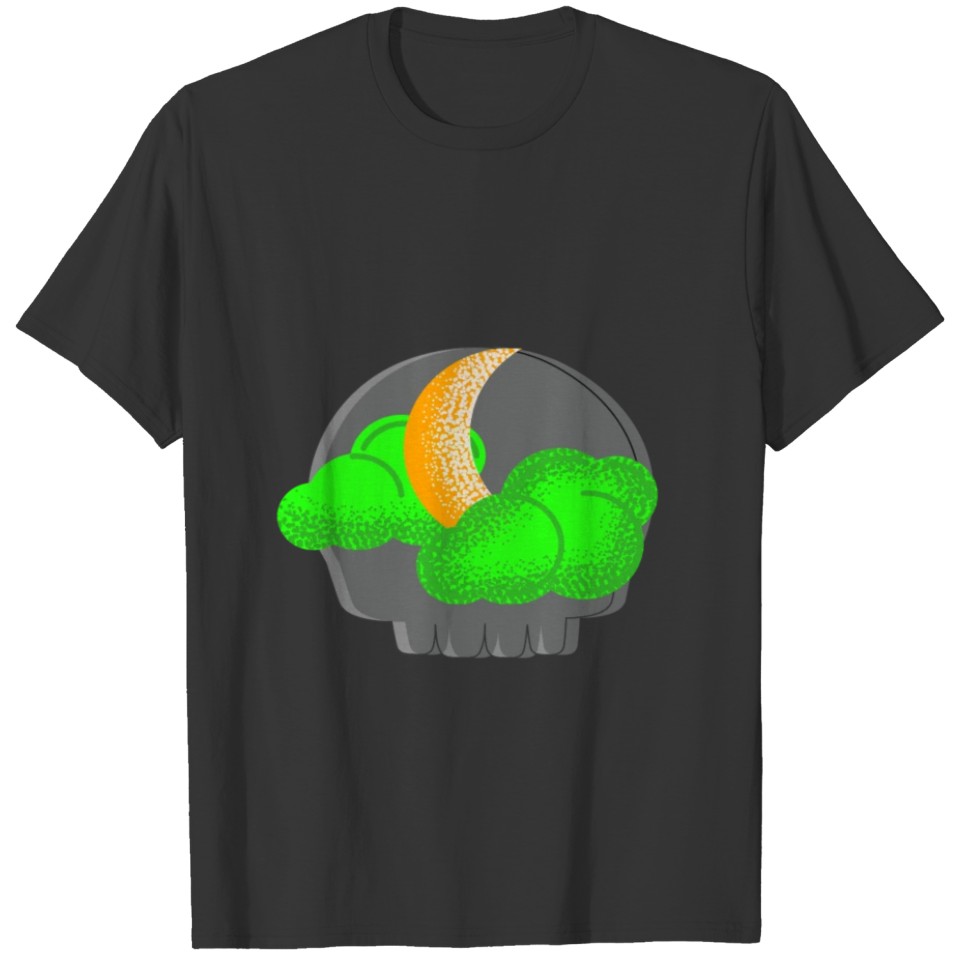 Moon Green Clouds and Gothic Skull T-shirt
