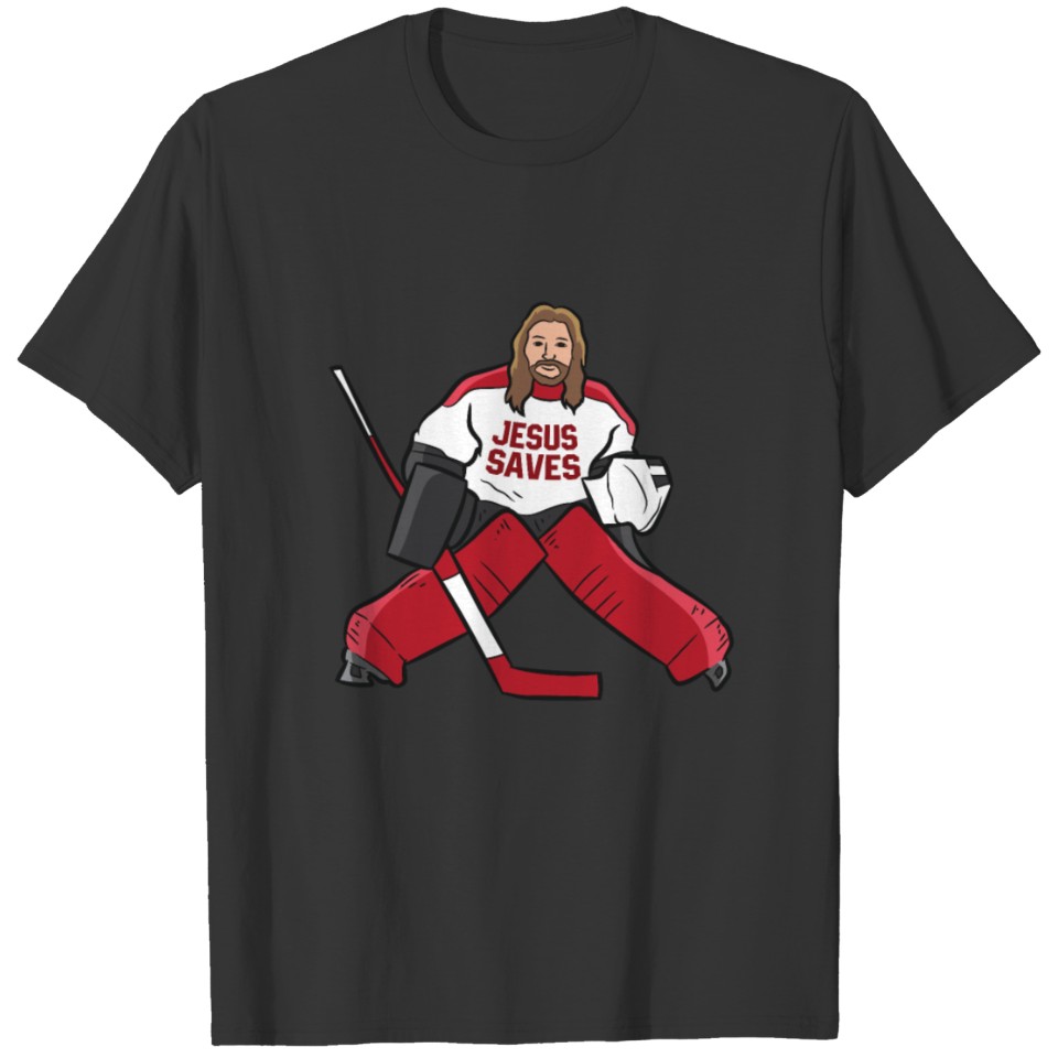 Funny Hockey Jesus Saves Hockey Goalie T Shirts